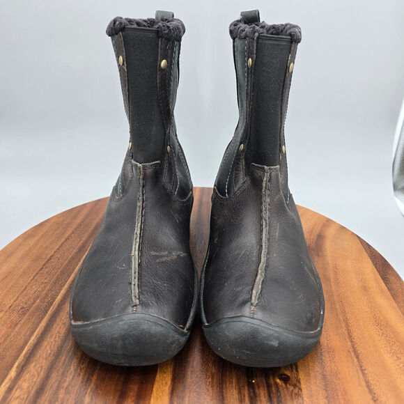 Keen Winter Boots Women's 7.5 Black Leather Fleece Lined Snow Pull On Comfort - Picture 2 of 8